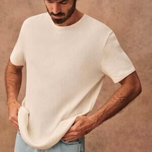 Octobre Editions Sézane Men’s Austin T-Shirt Cream Short Sleeve Ribbed Large Tee